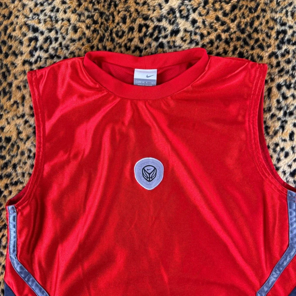 Vintage Nike Basketball Tank Top Red Navy Silver Y2K Sleeveless Jersey Boys L
